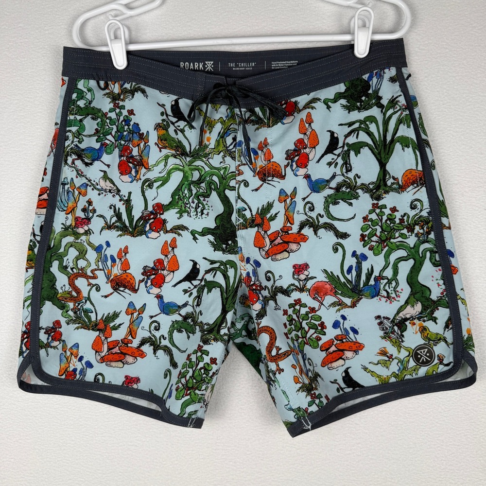 Roark The Chiller Boardshorts Mens 32 Mushroom Psychedelic Forest Blue RB422